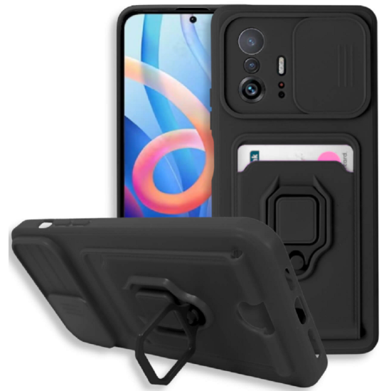 Bodycell Multifunction - Ανθεκτική Θήκη Xiaomi 11T / 11T Pro με Λουράκι Λαιμού / Κάλυμμα Κάμερας / Ring Holder / Υποδοχή Κάρτας - Black (5206015004537)