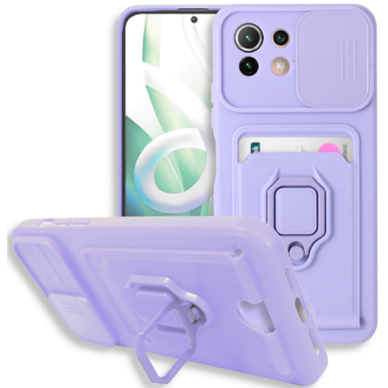 Bodycell Multifunction - Ανθεκτική Θήκη Xiaomi Mi 11 Lite με Λουράκι Λαιμού / Κάλυμμα Κάμερας / Ring Holder / Υποδοχή Κάρτας - Purple (5206015004513)