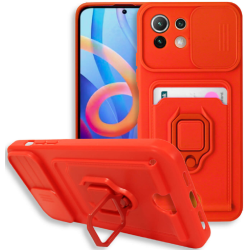 Bodycell Multifunction - Ανθεκτική Θήκη Xiaomi Mi 11 Lite με Λουράκι Λαιμού / Κάλυμμα Κάμερας / Ring Holder / Υποδοχή Κάρτας - Red (5206015004520)