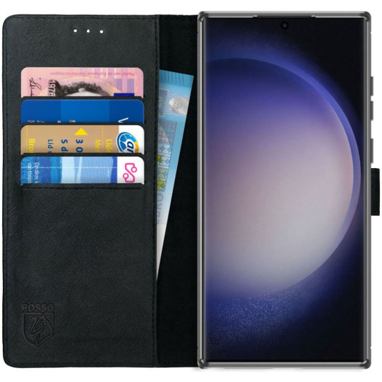 Rosso Deluxe Δερμάτινη Θήκη Πορτοφόλι Samsung Galaxy S23 Ultra - Black (8719246375965)