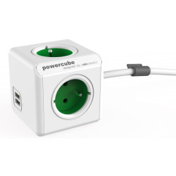 Allocacoc PowerCube Extended USB - Πολύπριζο με 4 Υποδοχές 3680W & Καλώδιο 150cm - 2 x USB-A - 10.5W - Kelly Green - 2 Έτη Εγγύηση (1406GN/DEEUPC)