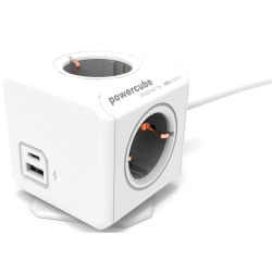 Allocacoc PowerCube Extended USB A + C - Πολύπριζο με 4 Υποδοχές 3680W & Καλώδιο 150cm - 1 x USB-A / 1 x Type-C - 2.4A - Trolley Grey - 2 Έτη Εγγύηση (10435/DEEUAC)