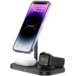 Tech-Protect A22 3 in 1 Wireless Charging Station - Βάση Ασύρματης Φόρτισης MagSafe για iPhone 16 / 15 / 14 / 13 / 12 / Airpods / Apple Watch - 15W - Black (9490713930960)