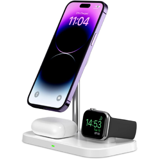 Tech-Protect A22 3 in 1 Wireless Charging Station - Βάση Ασύρματης Φόρτισης MagSafe για iPhone 16 / 15 / 14 / 13 / 12 / Airpods / Apple Watch - 15W - White (9490713930977)