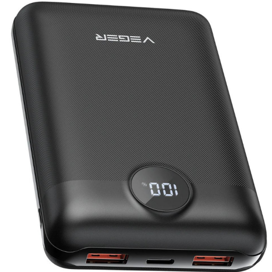 Veger PowerBank S20 με Ψηφιακή Οθόνη LED - Φορητή Μπαταρία Φόρτισης με 2 x USB-Α / 1 x Type-C - 20000mAh - Black (W2053)
