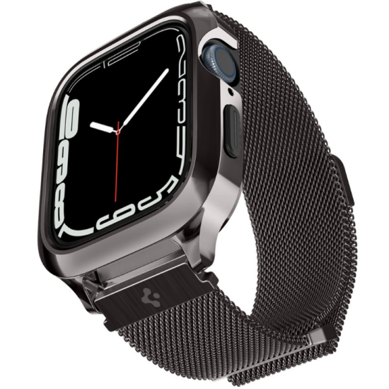 Spigen Metal Fit Pro - Σετ Ανθεκτική Θήκη από Αλουμίνιο & Λουράκι από Ανοξείδωτο Ατσάλι - Apple Watch SE/9/8/7/6/5/4 (45/44mm) - Graphite (ACS04585)