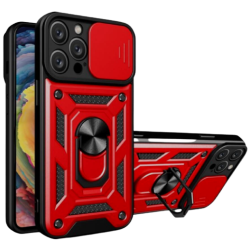 Bodycell Armor Slide - Ανθεκτική Θήκη Apple iPhone 14 Pro με Κάλυμμα για την Κάμερα & Μεταλλικό Ring Holder - Red (5206015013911)