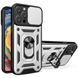 Bodycell Armor Slide - Ανθεκτική Θήκη Apple iPhone 14 Pro με Κάλυμμα για την Κάμερα & Μεταλλικό Ring Holder - Silver (5206015018961)