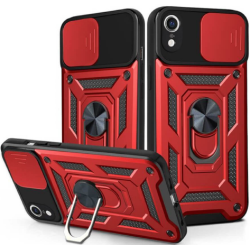 Bodycell Armor Slide - Ανθεκτική Θήκη Apple iPhone XR με Κάλυμμα για την Κάμερα & Μεταλλικό Ring Holder - Red (5206015014048)