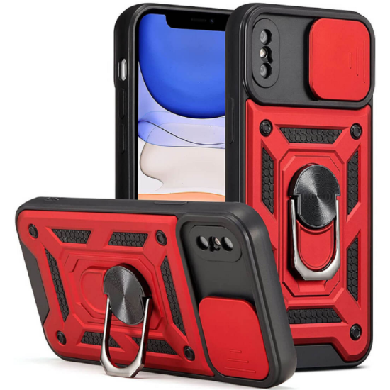 Bodycell Armor Slide - Ανθεκτική Θήκη Apple iPhone X / XS με Κάλυμμα για την Κάμερα & Μεταλλικό Ring Holder - Red (5206015014031)