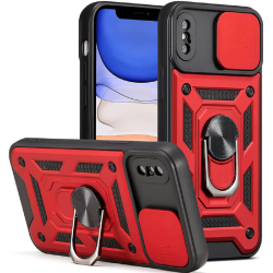 Bodycell Armor Slide - Ανθεκτική Θήκη Apple iPhone XS Max με Κάλυμμα για την Κάμερα & Μεταλλικό Ring Holder - Red (5206015014062)