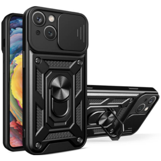 Bodycell Armor Slide - Ανθεκτική Θήκη Apple iPhone 14 Plus με Κάλυμμα για την Κάμερα & Μεταλλικό Ring Holder - Black (5206015013881)