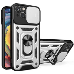 Bodycell Armor Slide - Ανθεκτική Θήκη Apple iPhone 14 Plus με Κάλυμμα για την Κάμερα & Μεταλλικό Ring Holder - Silver (5206015018978)