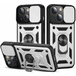 Bodycell Armor Slide - Ανθεκτική Θήκη Apple iPhone 13 mini με Κάλυμμα για την Κάμερα & Μεταλλικό Ring Holder - Silver (5206015013812)