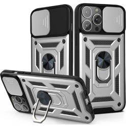 Bodycell Armor Slide - Ανθεκτική Θήκη Apple iPhone 13 Pro Max με Κάλυμμα για την Κάμερα & Μεταλλικό Ring Holder - Silver (5206015013836)