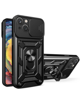 Bodycell Armor Slide - Ανθεκτική Θήκη Apple iPhone 14 με Κάλυμμα για την Κάμερα & Μεταλλικό Ring Holder - Black (5206015013850)