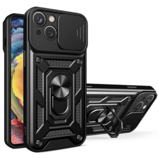 Bodycell Armor Slide - Ανθεκτική Θήκη Apple iPhone 14 με Κάλυμμα για την Κάμερα & Μεταλλικό Ring Holder - Black (5206015013850)