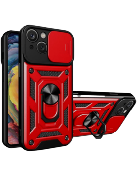 Bodycell Armor Slide - Ανθεκτική Θήκη Apple iPhone 14 με Κάλυμμα για την Κάμερα & Μεταλλικό Ring Holder - Red (5206015013867)