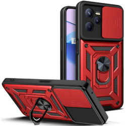 Bodycell Armor Slide - Ανθεκτική Θήκη Realme C35 με Κάλυμμα για την Κάμερα & Μεταλλικό Ring Holder - Red (5206015018824)