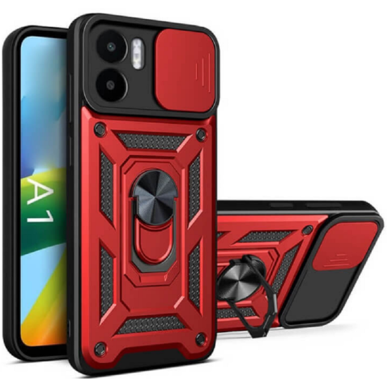 Bodycell Armor Slide - Ανθεκτική Θήκη Xiaomi Redmi A1 / A2 με Κάλυμμα για την Κάμερα & Μεταλλικό Ring Holder - Red (5206015018947)