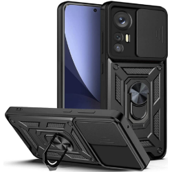 Bodycell Armor Slide - Ανθεκτική Θήκη Xiaomi 12 Pro 5G με Κάλυμμα για την Κάμερα & Μεταλλικό Ring Holder - Black (5206015014710)