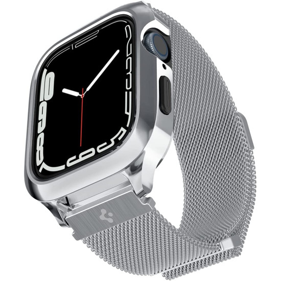 Spigen Metal Fit Pro - Σετ Ανθεκτική Θήκη από Αλουμίνιο & Λουράκι από Ανοξείδωτο Ατσάλι - Apple Watch SE/9/8/7/6/5/4 (45/44mm) - Silver (ACS04584)