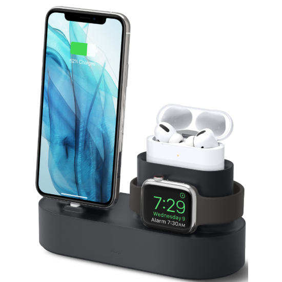 Elago 3 in 1 Charging Hub Pro - Βάση Σιλικόνης για τον Φορτιστή Apple Watch / για Καλώδιο iPhone & AirPods - Black (EST-TRIOPRO-BK)