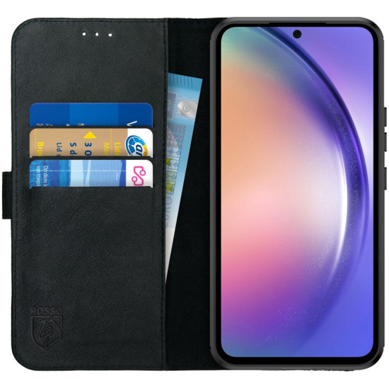 Rosso Deluxe Δερμάτινη Θήκη Πορτοφόλι Samsung Galaxy A54 - Black (8719246378683)