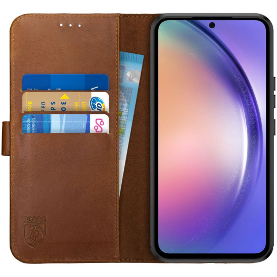 Rosso Deluxe Δερμάτινη Θήκη Πορτοφόλι Samsung Galaxy A54 - Brown (8719246378676)