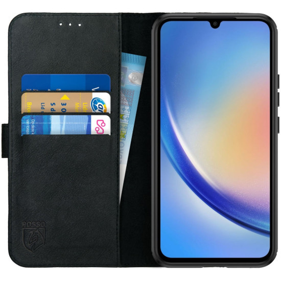 Rosso Deluxe Δερμάτινη Θήκη Πορτοφόλι Samsung Galaxy A34 - Black (8719246381034)