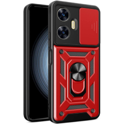 Bodycell Armor Slide - Ανθεκτική Θήκη Realme C55 με Κάλυμμα για την Κάμερα & Μεταλλικό Ring Holder - Red (5206015018695)