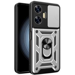 Bodycell Armor Slide - Ανθεκτική Θήκη Realme C55 με Κάλυμμα για την Κάμερα & Μεταλλικό Ring Holder - Silver (5206015018701)