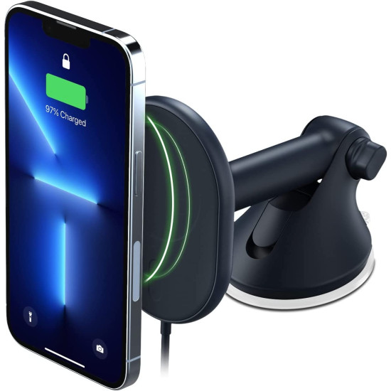 iOttie Velox Wireless Dash & Windshield Mount - Μαγνητική Βάση Ασύρματης Φόρτισης MagSafe για Ταμπλό / Παρμπρίζ Αυτοκινήτου - 7.5W - Black (MGSFIO103)