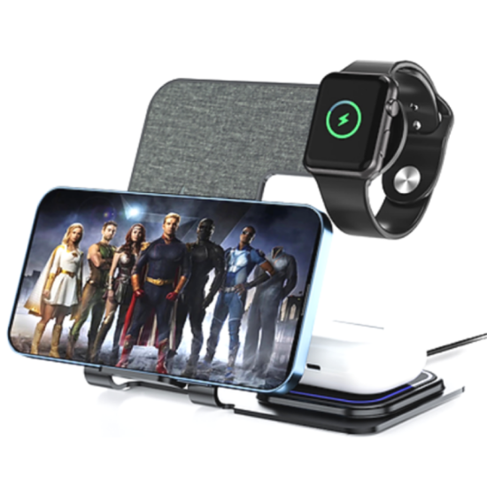 Veger Y9 3 in 1 Wireless Charging Station - Βάση Ασύρματης Φόρτισης Qi για Smartphone / Airpods / Apple Watch - Tarnish Grey (6970453556109)