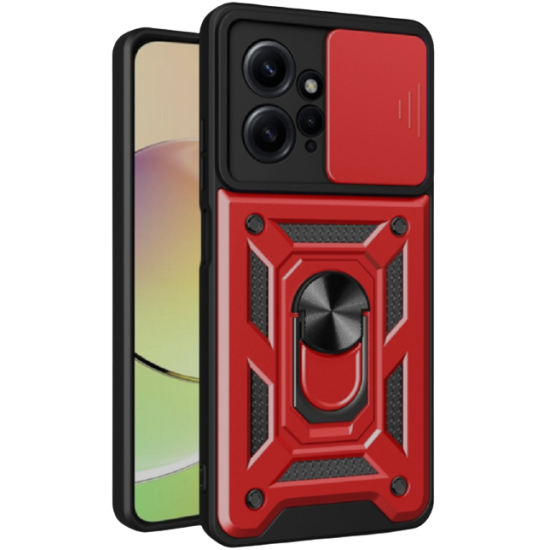 Bodycell Armor Slide - Ανθεκτική Θήκη Xiaomi Redmi Note 12 4G με Κάλυμμα για την Κάμερα & Μεταλλικό Ring Holder - Red (5206015019876)
