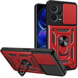 Bodycell Armor Slide - Ανθεκτική Θήκη Xiaomi Redmi Note 12 Pro Plus με Κάλυμμα για την Κάμερα & Μεταλλικό Ring Holder - Red (5206015020544)