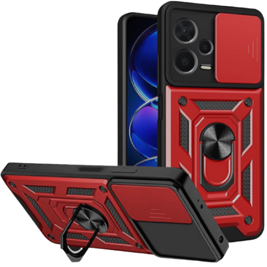 Bodycell Armor Slide - Ανθεκτική Θήκη Xiaomi Redmi Note 12 Pro Plus με Κάλυμμα για την Κάμερα & Μεταλλικό Ring Holder - Red (5206015020544)