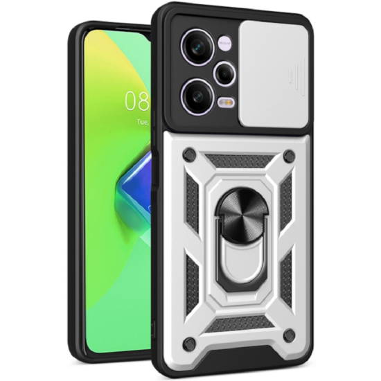 Bodycell Armor Slide - Ανθεκτική Θήκη Xiaomi Redmi Note 12 Pro 5G / Poco X5 Pro με Κάλυμμα για την Κάμερα & Μεταλλικό Ring Holder - Silver (5206015020520)