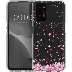 KWmobile Θήκη Σιλικόνης Oppo A76 / A96 - Cherry Blossoms Pink Petals / Dark Brown / Transparent (60981.01)