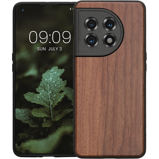 KWmobile Σκληρή Ξύλινη Θήκη με TPU Bumper - OnePlus 11 - Dark Brown / Walnut (60789.18)