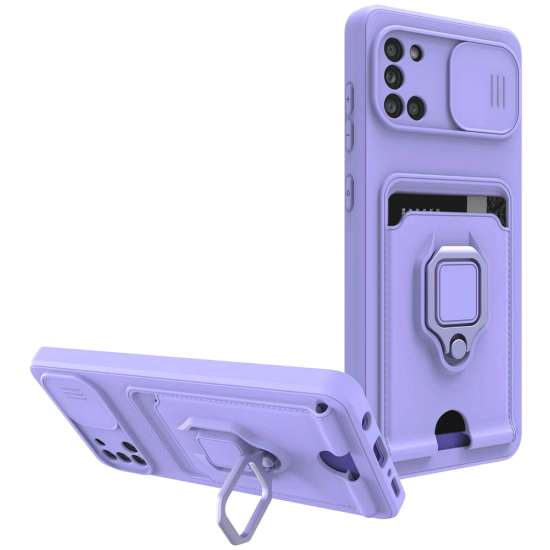 Bodycell Multifunction - Ανθεκτική Θήκη Samsung Galaxy A31 με Λουράκι Λαιμού / Κάλυμμα Κάμερας / Ring Holder / Υποδοχή Κάρτας - Purple (5206015012914)