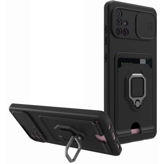 Bodycell Multifunction - Ανθεκτική Θήκη Samsung Galaxy A71 με Λουράκι Λαιμού / Κάλυμμα Κάμερας / Ring Holder / Υποδοχή Κάρτας - Black (5206015013072)