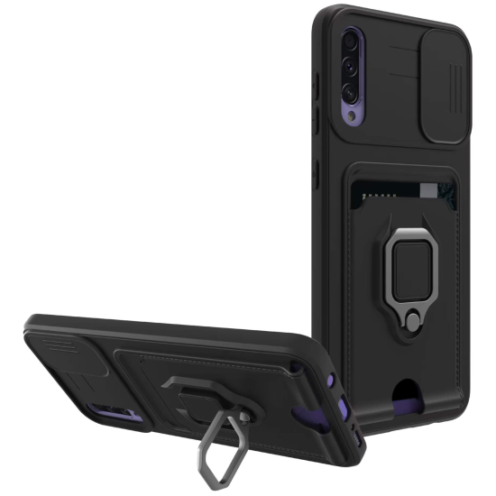Bodycell Multifunction - Ανθεκτική Θήκη Samsung Galaxy A50/A30s με Λουράκι Λαιμού / Κάλυμμα Κάμερας / Ring Holder / Υποδοχή Κάρτας - Black (5206015012938)