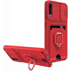 Bodycell Multifunction - Ανθεκτική Θήκη Samsung Galaxy A50/A30s με Λουράκι Λαιμού / Κάλυμμα Κάμερας / Ring Holder / Υποδοχή Κάρτας - Red (5206015013034)