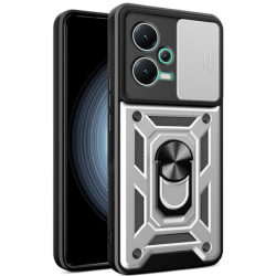 Bodycell Armor Slide - Ανθεκτική Θήκη Xiaomi Poco X5 με Κάλυμμα για την Κάμερα & Μεταλλικό Ring Holder - Silver (5206015011900)