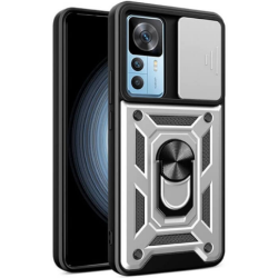 Bodycell Armor Slide - Ανθεκτική Θήκη Xiaomi 12T / 12T Pro με Κάλυμμα για την Κάμερα & Μεταλλικό Ring Holder - Silver (5206015018923)