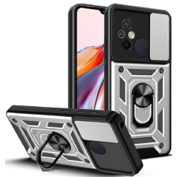 Bodycell Armor Slide - Ανθεκτική Θήκη Xiaomi Redmi 12C με Κάλυμμα για την Κάμερα & Μεταλλικό Ring Holder - Silver (5206015012860)
