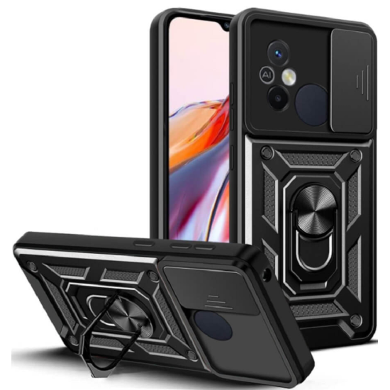 Bodycell Armor Slide - Ανθεκτική Θήκη Xiaomi Redmi 12C με Κάλυμμα για την Κάμερα & Μεταλλικό Ring Holder - Black (5206015012815)