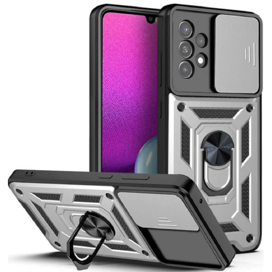 Bodycell Armor Slide - Ανθεκτική Θήκη Samsung Galaxy A23 με Κάλυμμα για την Κάμερα & Μεταλλικό Ring Holder - Silver (5206015003844)