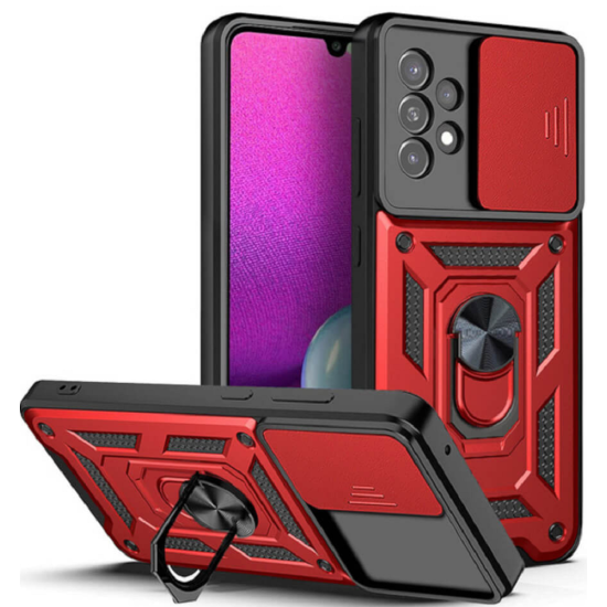 Bodycell Armor Slide - Ανθεκτική Θήκη Samsung Galaxy A23 με Κάλυμμα για την Κάμερα & Μεταλλικό Ring Holder - Red (5206015003820)